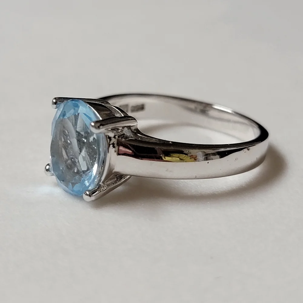 Sterling Silver Blue Topaz Solitaire Ring Signed ATI 925 China